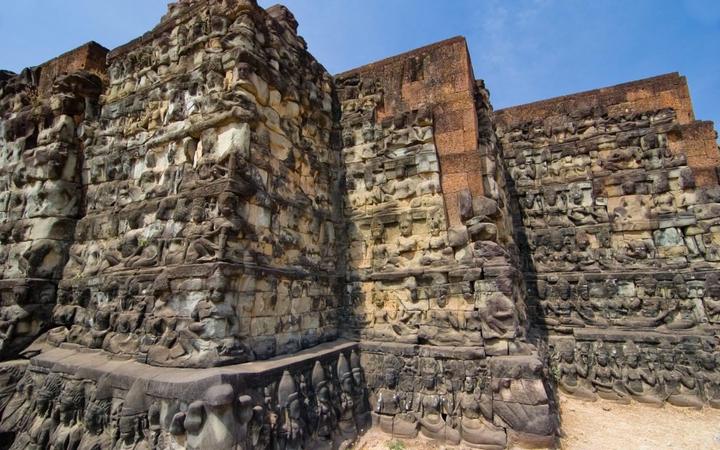 Statues,Carved,Along,Corners,Of,Leper,King,Terrace,At,Angkor