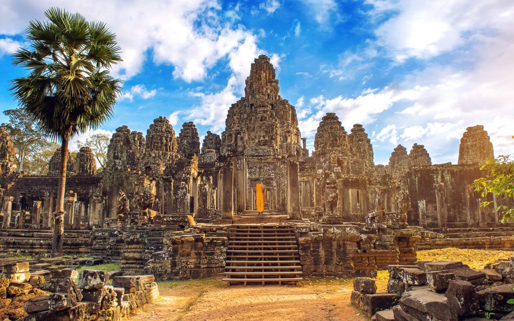 Ancient,Stone,Faces,At,Sunset,Of,Bayon,Temple,,Angkor,Wat,